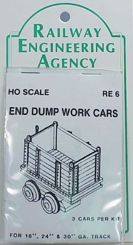 Railway Engineering RE6 HO End Dump Work Cars Building Kit (Pack of 3)