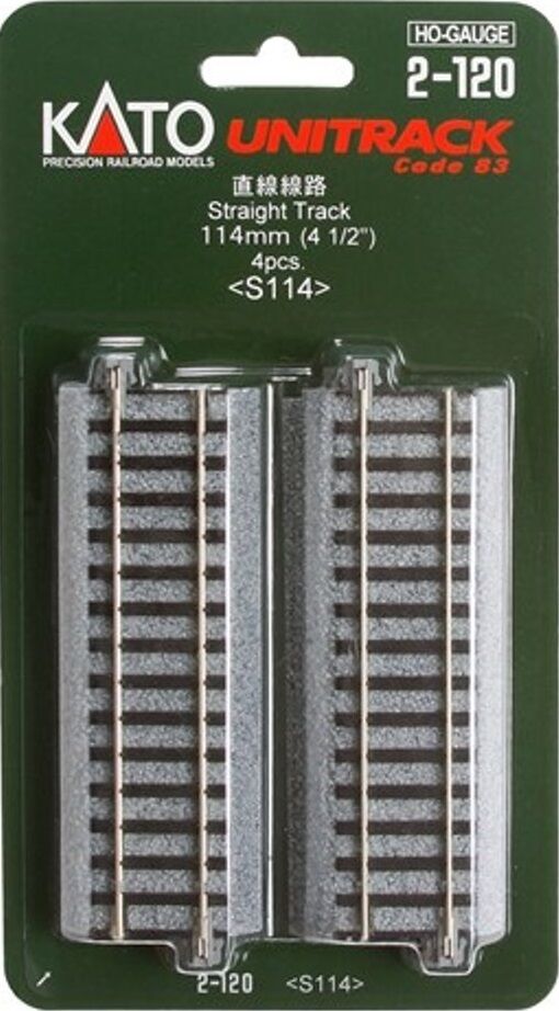 Kato 2-120 HO Gauge Code 83 4 1/2" Straight UniTrack Sections (Pack of 4)