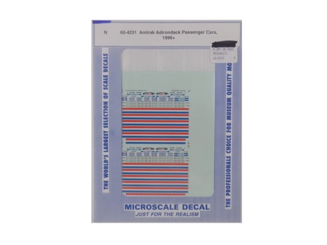 Microscale 60-4231 N 1996+ Amtrak Adirondack Pass Cars Waterslide Decal Sheet