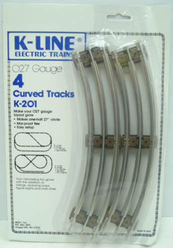 K-Line K-201 O-27 Gauge 27" Tubular Curved Track Sections (Pack of 4)