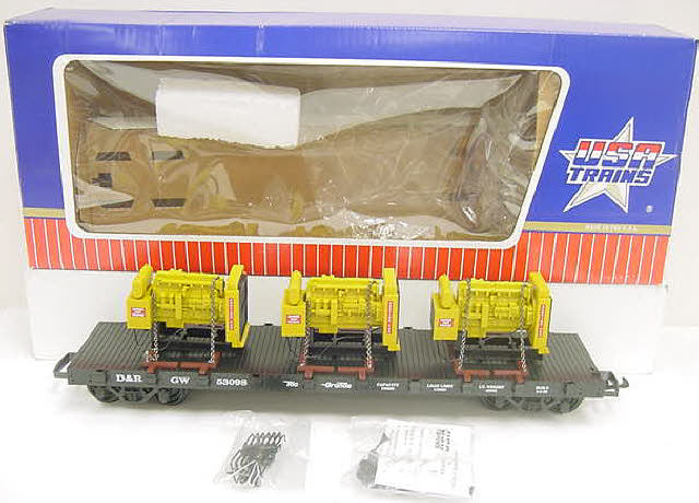 USA Trains R17501 G D&RGW Bulkhead Flatcar with 3 Generator Load