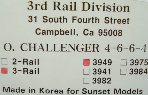 3rd Rail 3949 Brass UP 4-6-6-4 Challenger Steam Locomotive (3-Rail) #3949