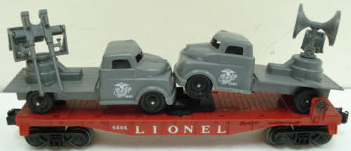 Lionel 6804 Vintage O Flatcar w/ USMC AA Gun Truck & Sound Truck