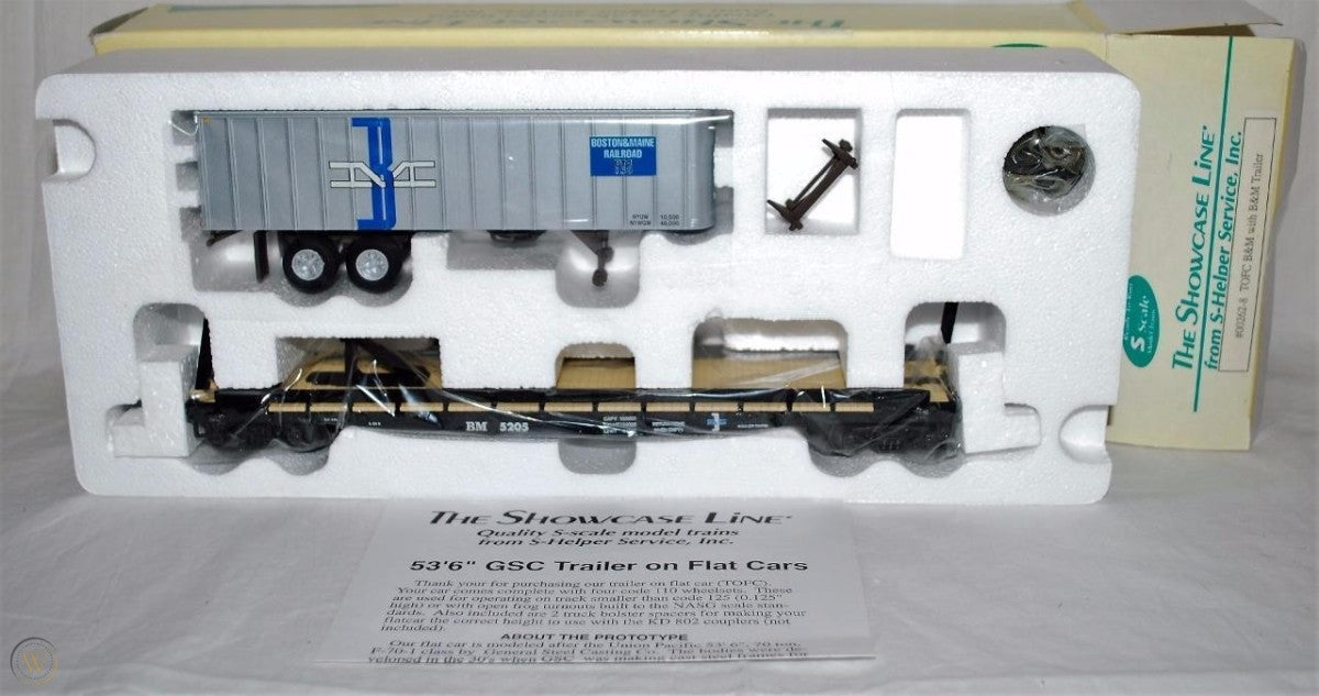 S-Helper 00262-8 S Scale B&M TOFC w/ B&M Trailer #5205 LN/Box
