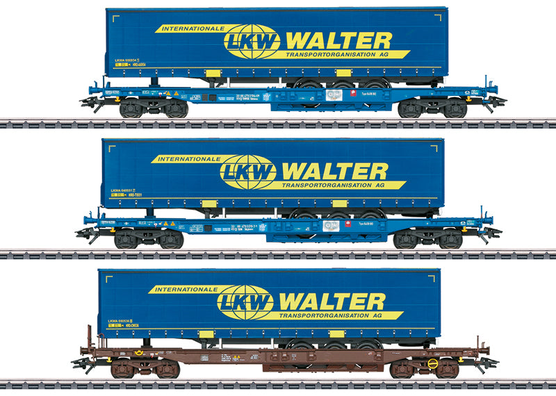 Marklin 47120 HO Scale LKW Walter Deep Well Flat Car (Set of 3) NIB