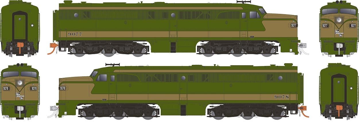 Rapido Trains 023044 HO CN Demo PA-1 + PA-1 Diesel Loco DC/Silent #9077, 9078