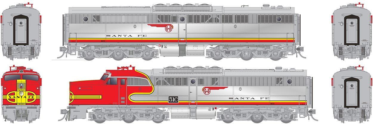 Rapido Trains 023046 HO AT&SF PA-1 + PB-1 Diesel Locomotive DC/Silent #51A, #51C