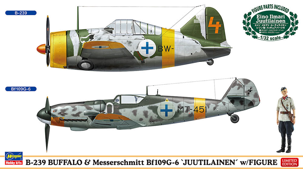 Hasegawa 02439 1:72 B-239 Buffalo & Messerschmitt Bf109G-6 Military Plane Kit