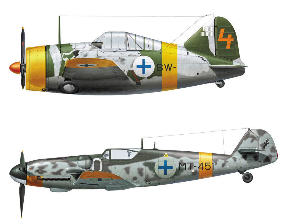 Hasegawa 02439 1:72 B-239 Buffalo & Messerschmitt Bf109G-6 Military Plane Kit