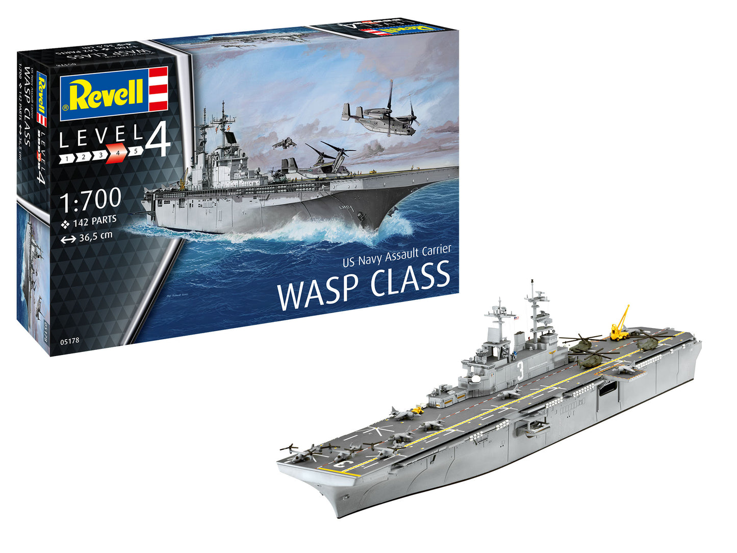 Revell of Germany 05178 1:700 USN Assault Carrier Wasp Class Ship Plastic Kit