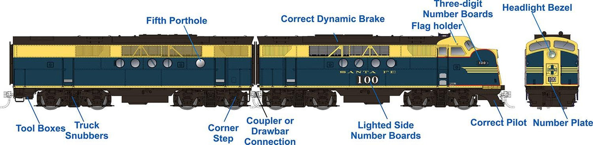 Rapido Trains 053005 HO AT&SF EMD FT A+B Diesel Locomotive #100L + 100A