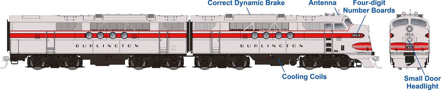 Rapido Trains 053512 HO CB&Q EMD FT A+B Diesel Loco DC/DCC/Sound #105-A + 105-B