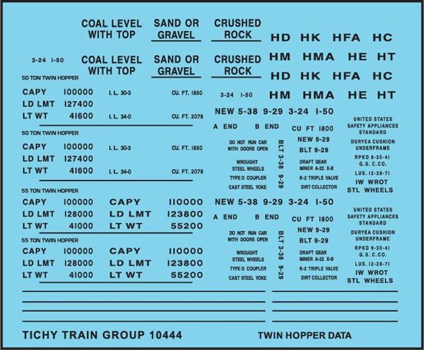 Tichy 10444 HO Black Gothic Twin Hopper Data Decal Set