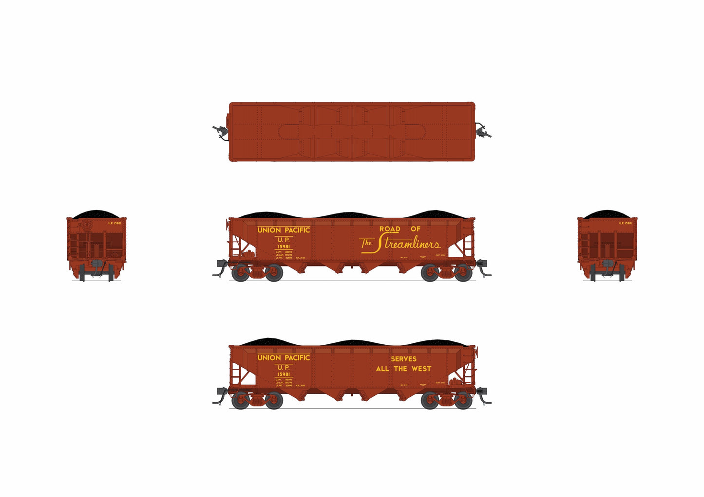 Broadway Limited 10141 HO UP ARA 70-ton 4-Bay Hopper B (Set of 6)