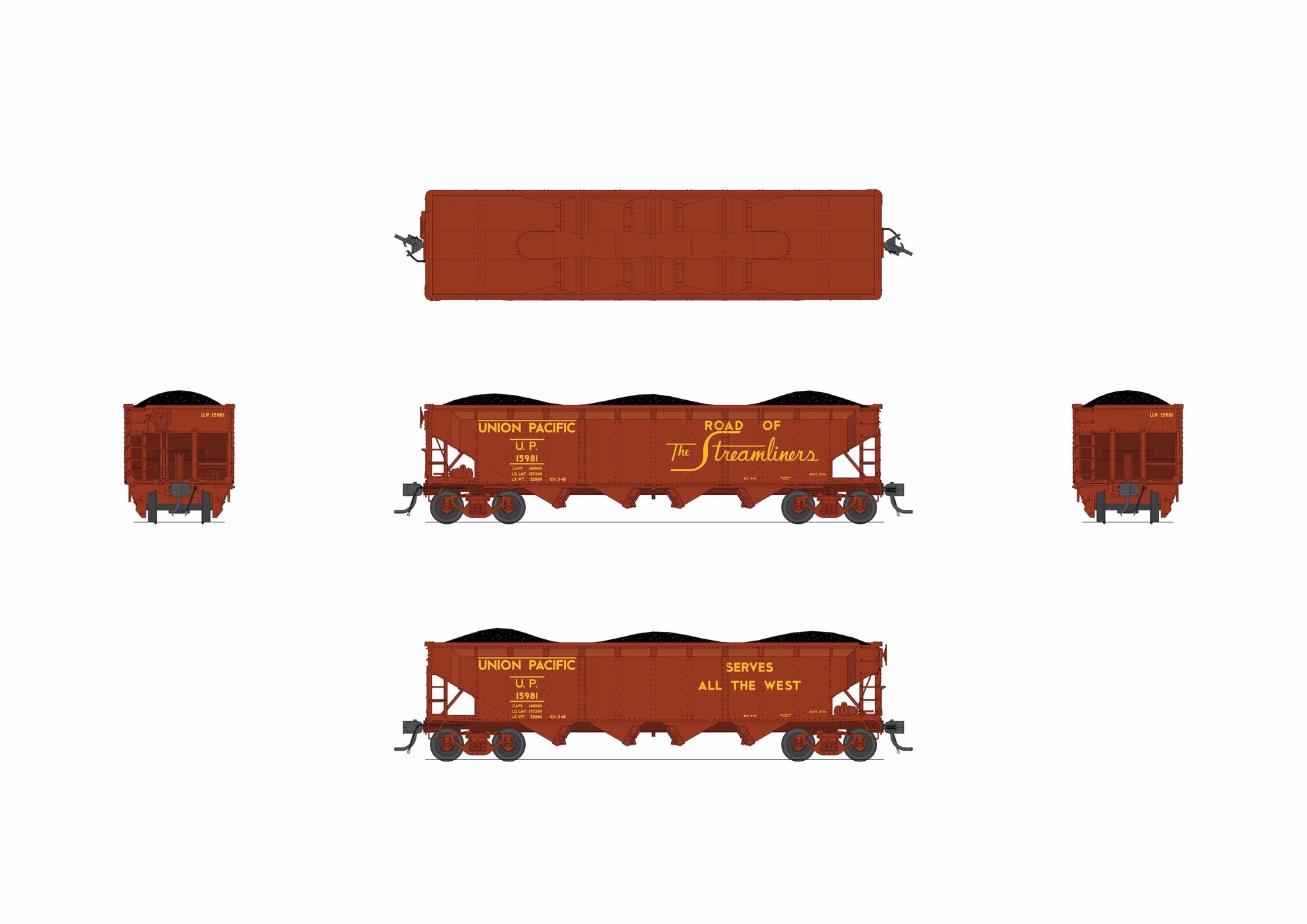 Broadway Limited 10141 HO UP ARA 70-ton 4-Bay Hopper B (Set of 6)
