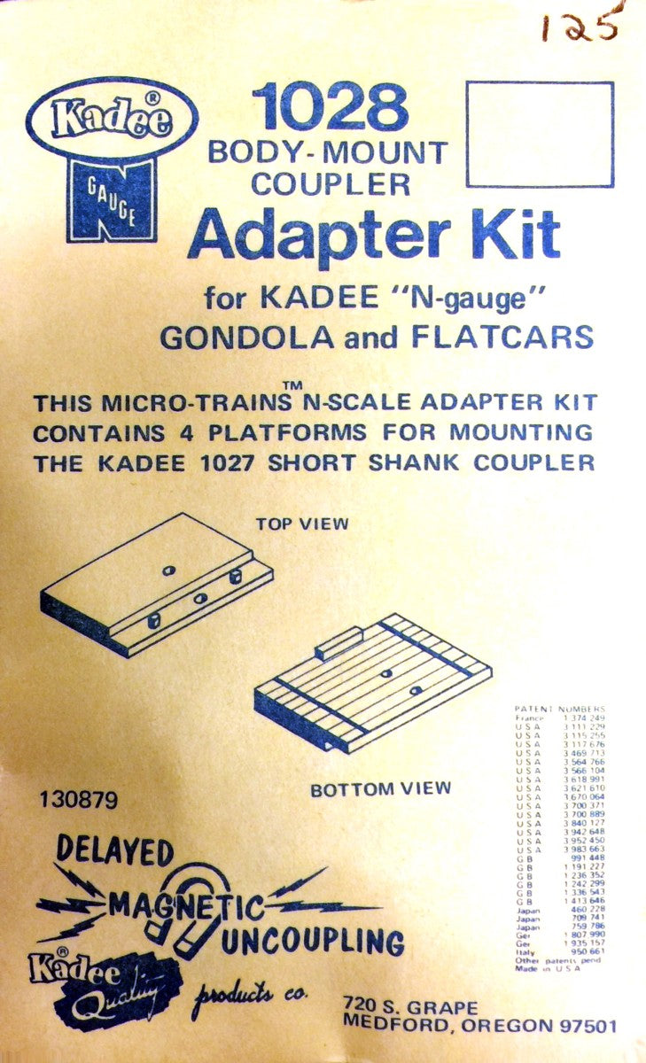 Kadee 1028 N Gauge Body-Mount Coupler Adapter Kit for Gondolas & Flatcars