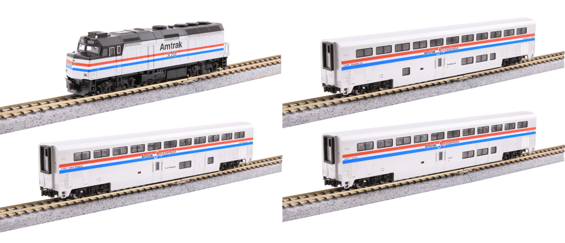 Kato 106-3530 N AMTK F40PH Diesel Loco & Superliner Ph. 3 Pass Train (
