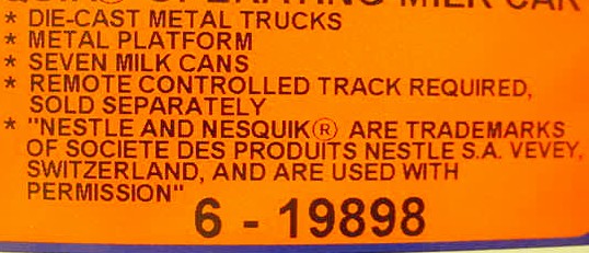 Lionel 6-19898 Nestle Quik Operating Milk Car NIB