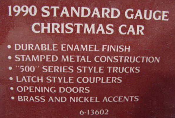 Lionel 6-13602 Standard Gauge 1990 Seasons Greetings Christmas Car LN/Box