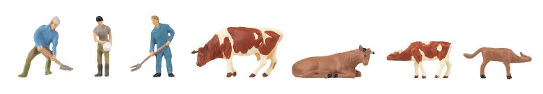 Faller 151673 HO Farmers and Cows Figure Set (Set of 7)