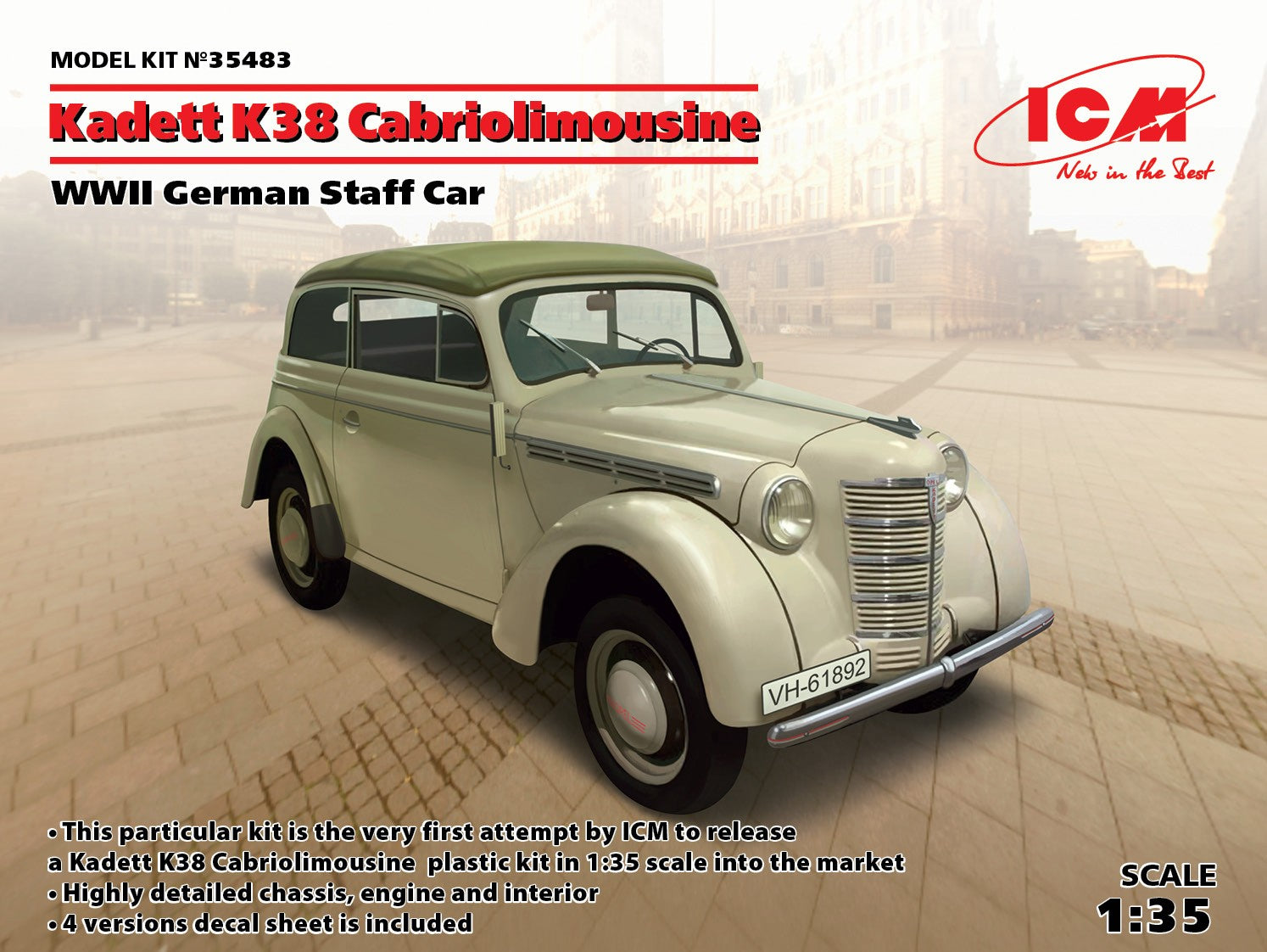 ICM 35483 1:35 WWII German Kadett K38 Convertible Staff Car Military Vehicle Kit