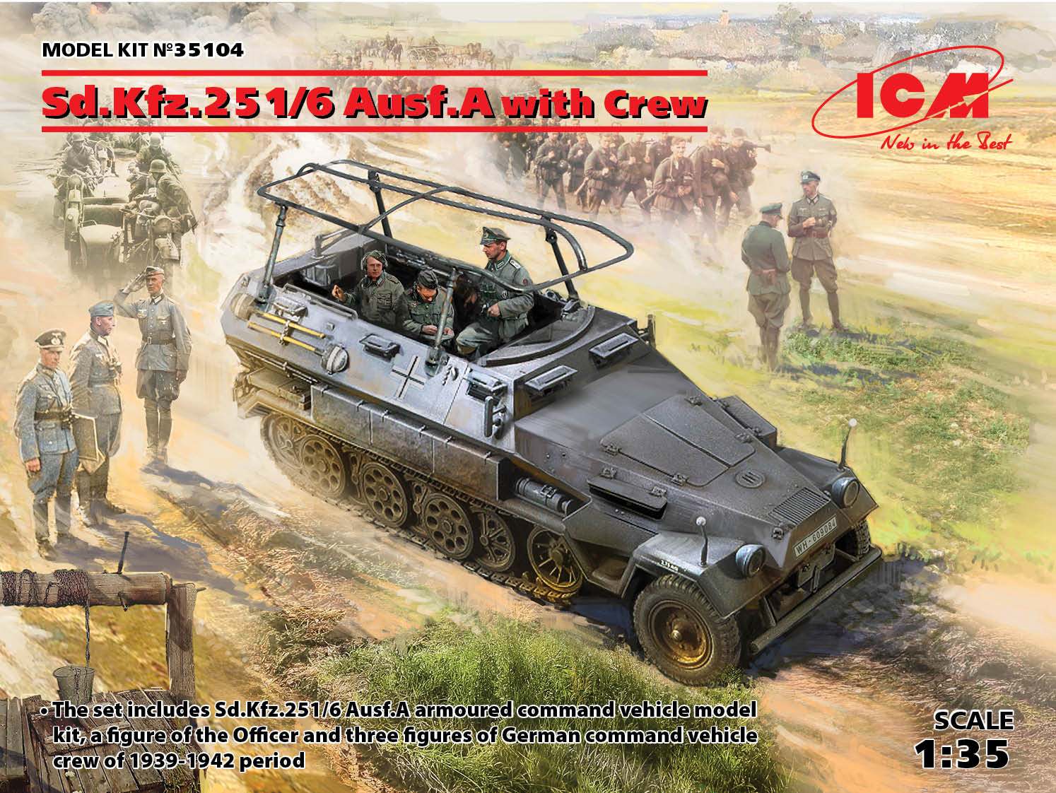 ICM 35104 1:35 Sd.Kfz.251/6 Ausf.A Armored with Crew Military Vehicle Model Kit