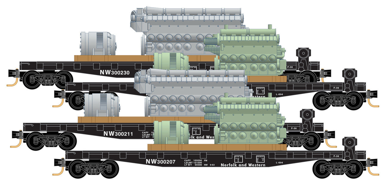 Micro-Trains 99300159 N N&W 50' Fishbelly Side Flatcar Runner Pack (Set of 4)