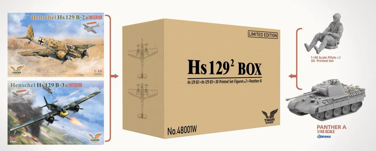 Takom 48001W 1:48 Hs 129 B2 + Hs 129 B3 + 3d Printed Set Figures x2 + Panther A