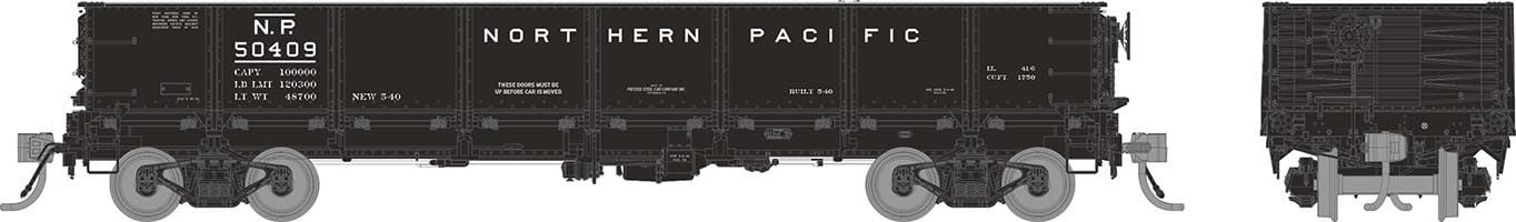 Rapido Trains 163002A HO NP 1940 Scheme 40' Drop Bottom Gondola #2 Single Car
