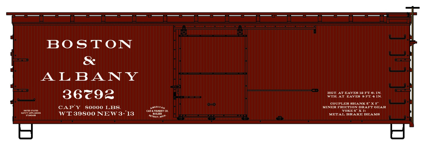 Accurail 1714 HO Boston and Albany 36' Double Sheath Wood Boxcar #36792