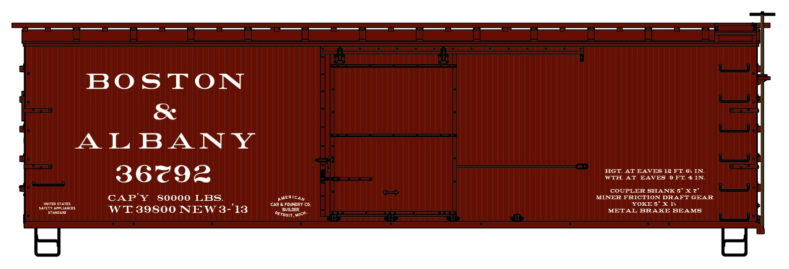 Accurail 1714 HO Boston and Albany 36' Double Sheath Wood Boxcar #36792