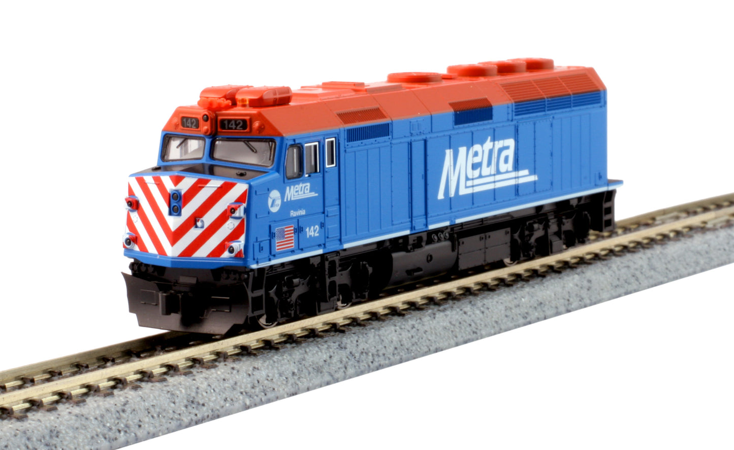 Kato 176-9104 N Chicago Metra Ravinia EMD F40Ph Diesel Locomotive #142