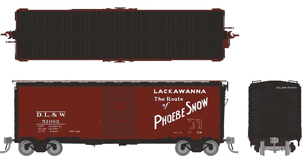 Rapido Trains 181002A HO DL&W Round Corner 1937 AAR 40' Boxcar Single Car