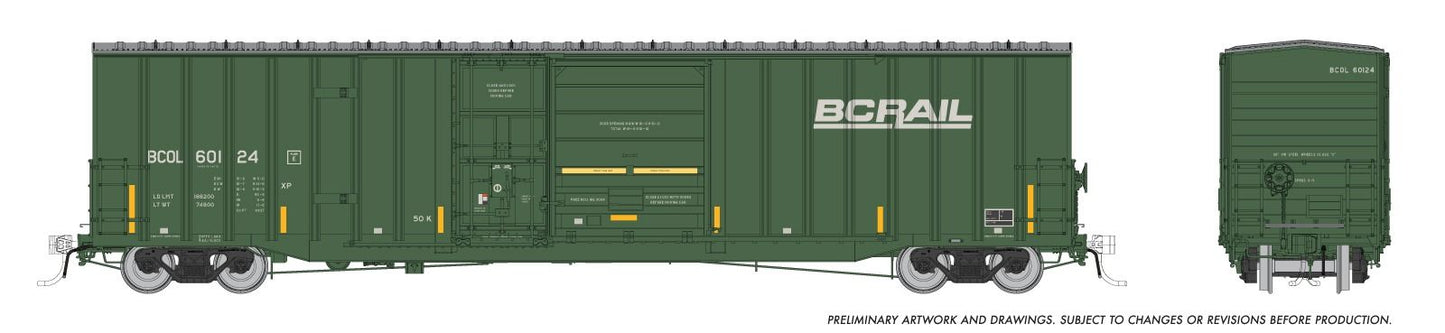 Rapido Trains 191003A HO BC Rail Trenton Works 6637cuft Boxcar #60124