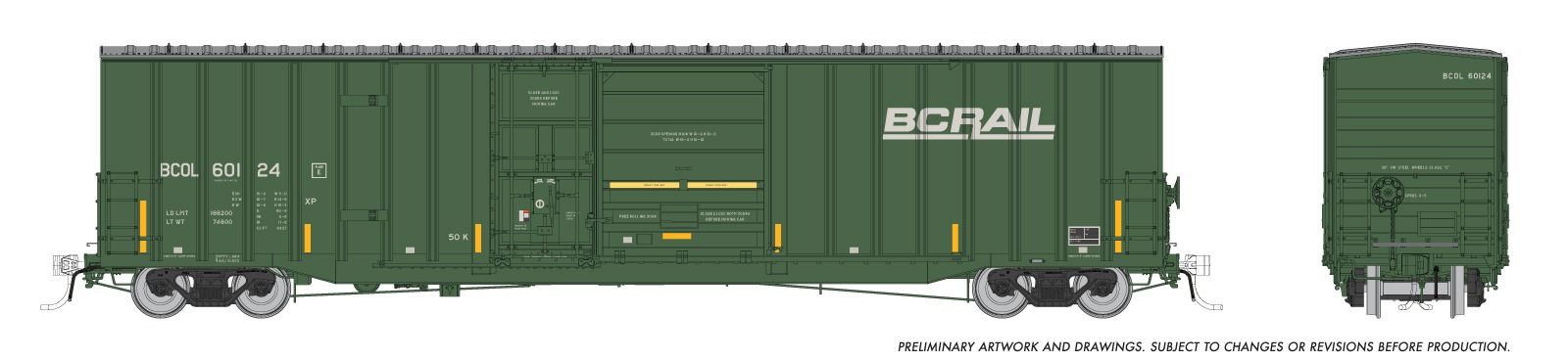 Rapido Trains 191003A HO BC Rail Trenton Works 6637cuft Boxcar #60124