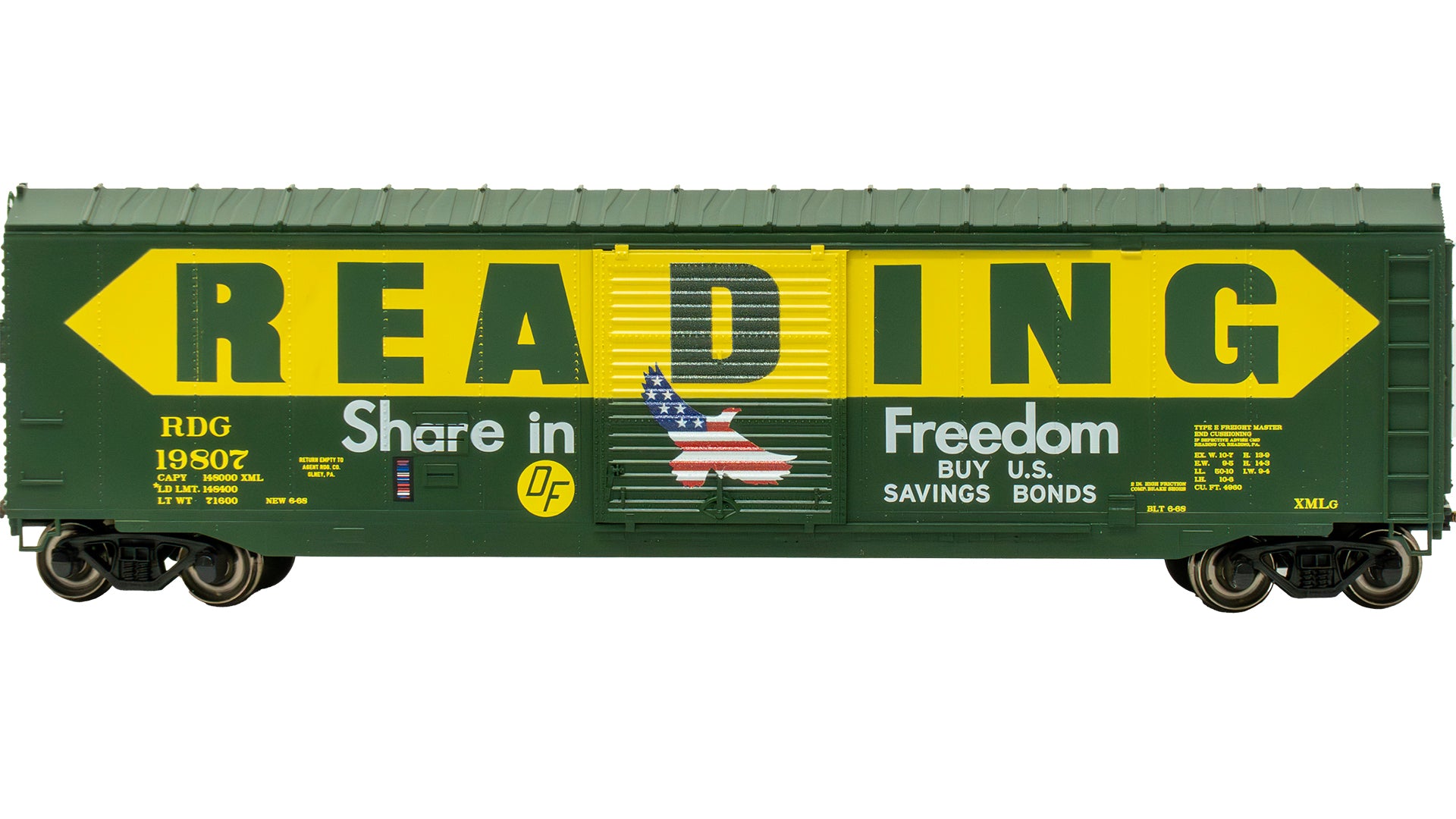Bachmann 19416 HO Reading 50' Sliding Door Boxcar without Roofwalk #19807