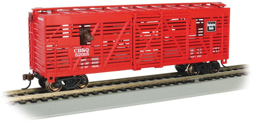 Bachmann 19710 HO CB&Q 40' Animated Stock Car with Cattle #52025