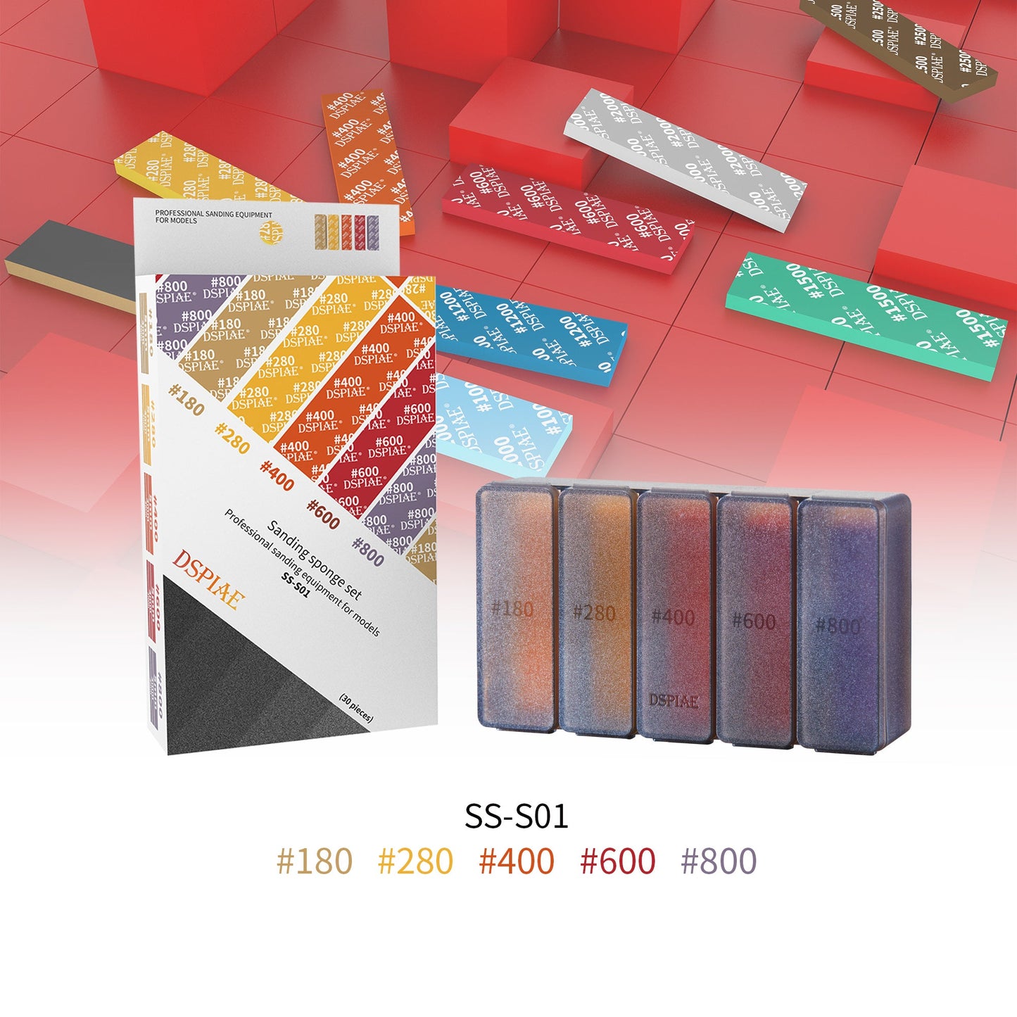 Dspiae SS-S01 #180-#800 Grit Sanding Sponge (Set of 30)