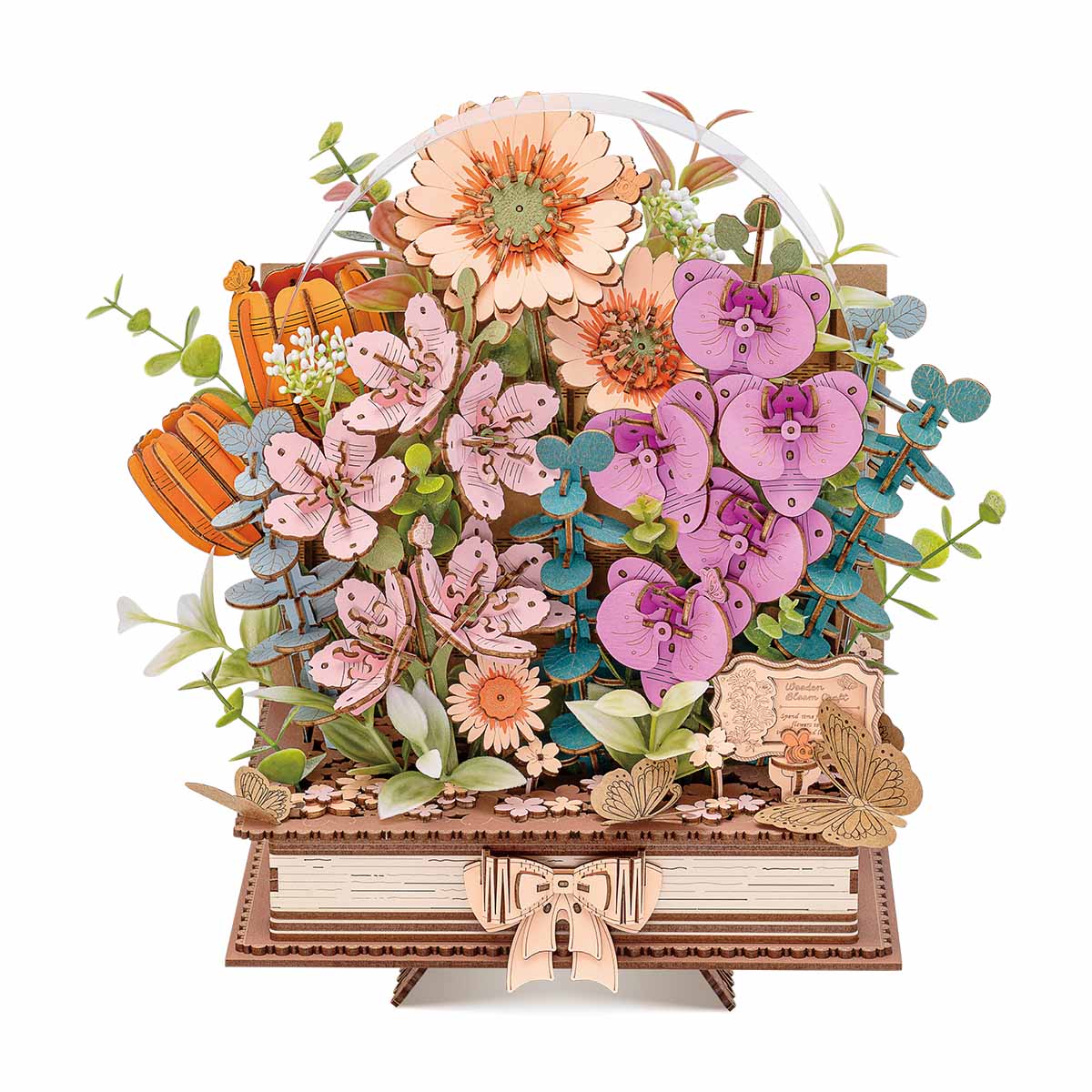 Robotime TW04H Rowood Wooden Blooming Book DIY Flower Bouquet 3D Puzzle