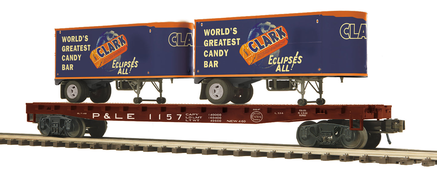 MTH 20-95509 O Pittsburgh & Lake Erie Flatcar with 2 PUP Trailers