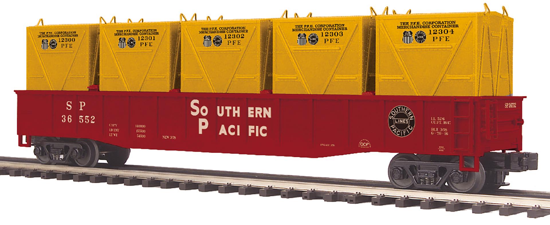 MTH 20-95678 O Southern Pacific Premier Gondola Car w/LCL Containers