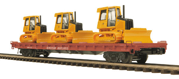 MTH 20-98640 O Western Maryland 60’ Flat Car with 3 John Deere 650H Bull Dozers