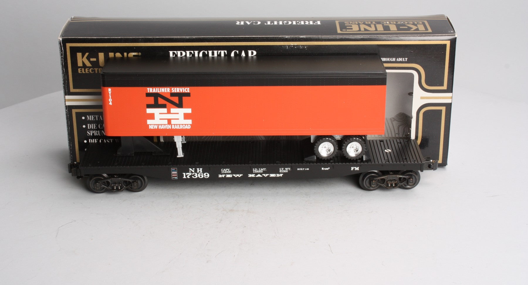 K-Line k691-1791 O Gauge New Haven Classic Flat Car W/ Trailer LN/Box