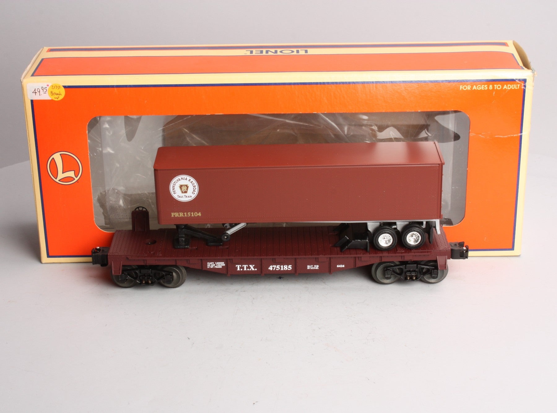 Lionel 6-26951 TTX Flatcar w/ PRR Trailer #475185 LN/Box