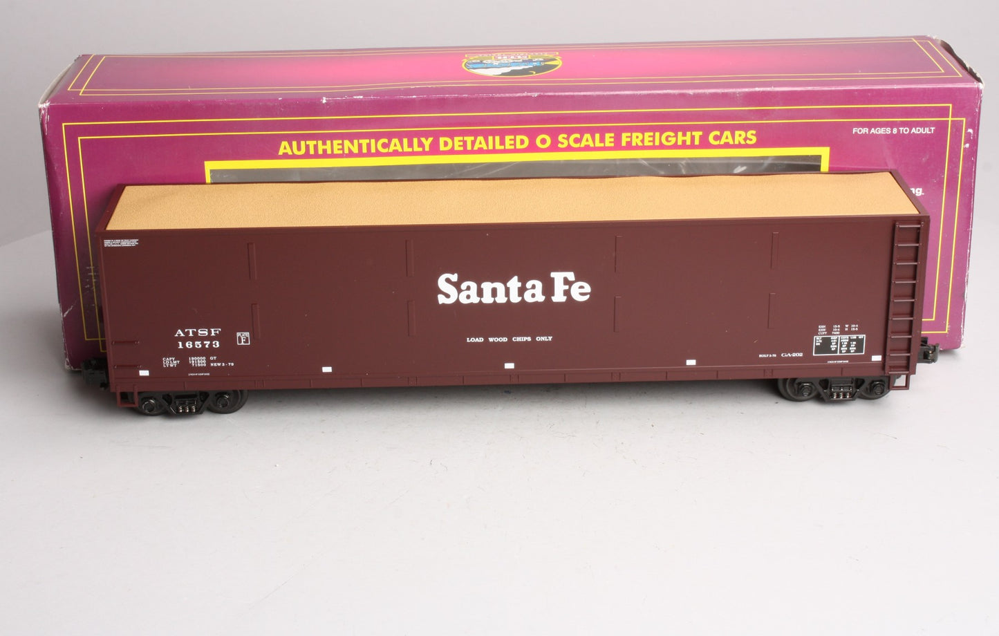 MTH 20-97503 O Santa Fe Wood Chip Hopper w/ Load #16573 NIB