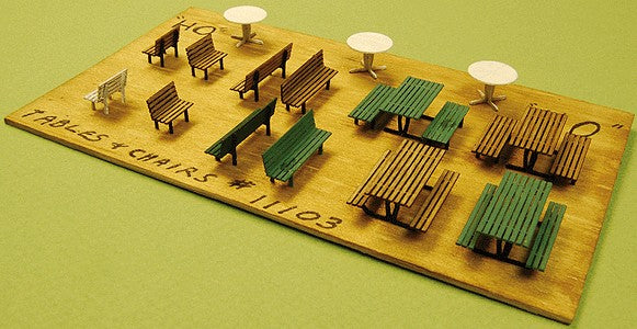 GCLaser 11103 HO Scale Laser Cut Picnic Tables, Round Tables, & Chairs - Kit