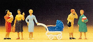 Preiser 10024 HO Scale 5 Women Figures With Pram (Set of 6)