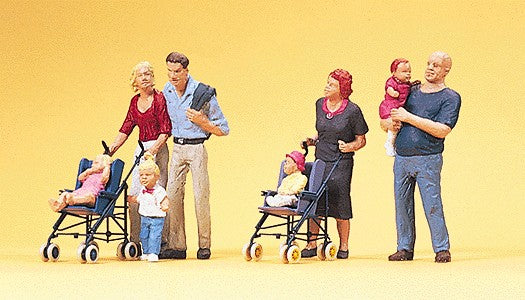 Preiser 10494 HO Parents & Children Figures with Strollers (Set of 8)