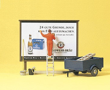 Preiser 10526 HO Outdoor Sign Worker Figure with Ladder