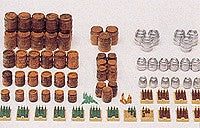 Preiser 17105 HO Beer Barrels, Beer Crates W/Bottles in Various Shapes